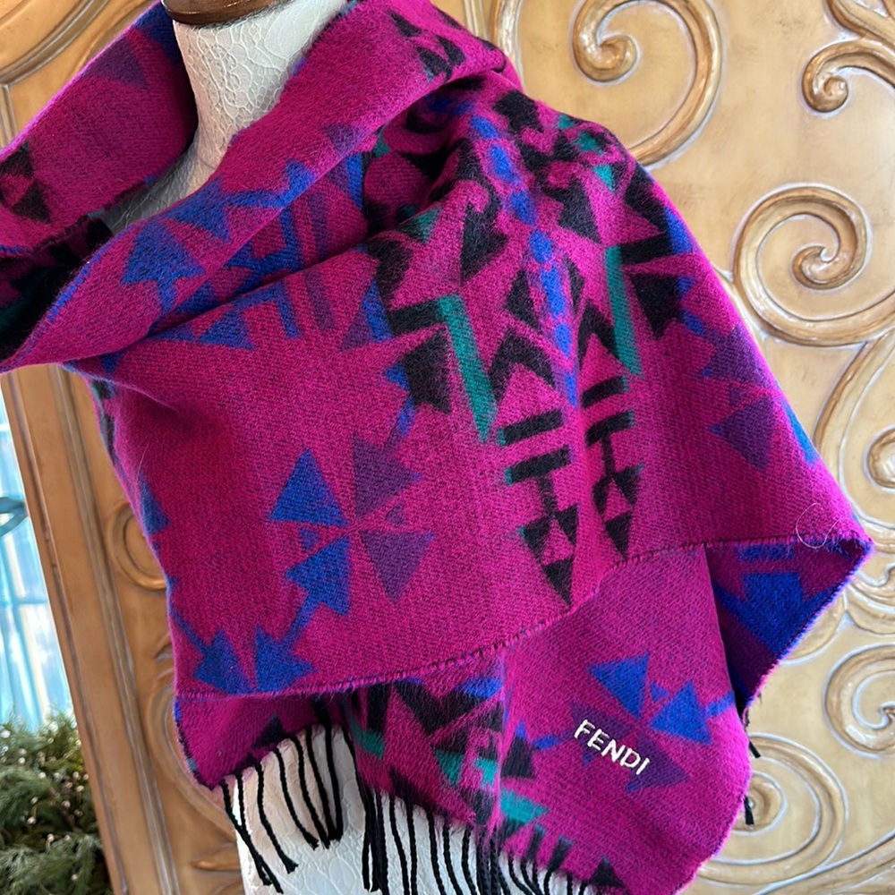 Fendi Pink and Blue Geometric Scarf